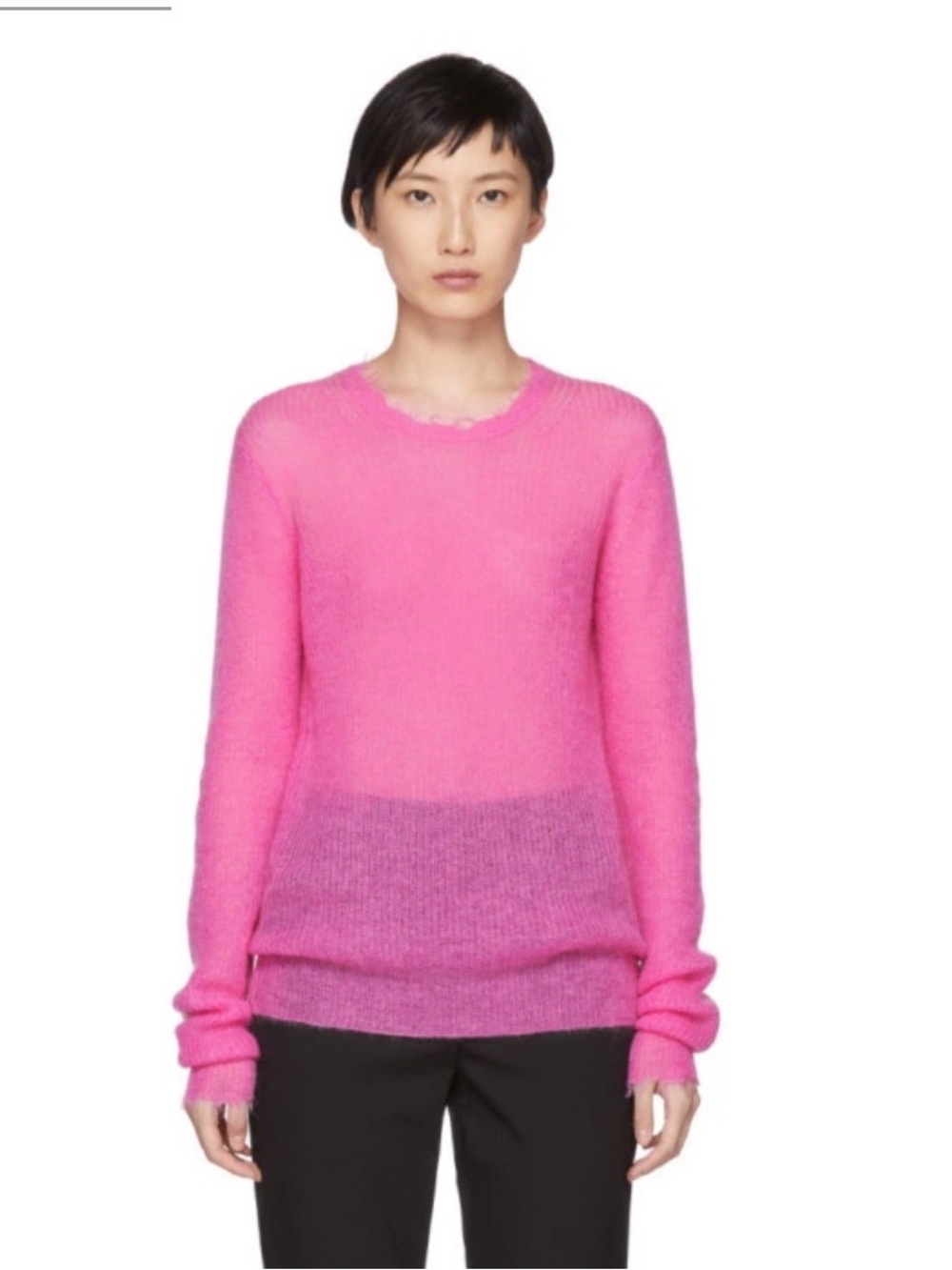 Helmut Lang Pink Feather Weight Mohair Bright Pink Crewneck Sweater